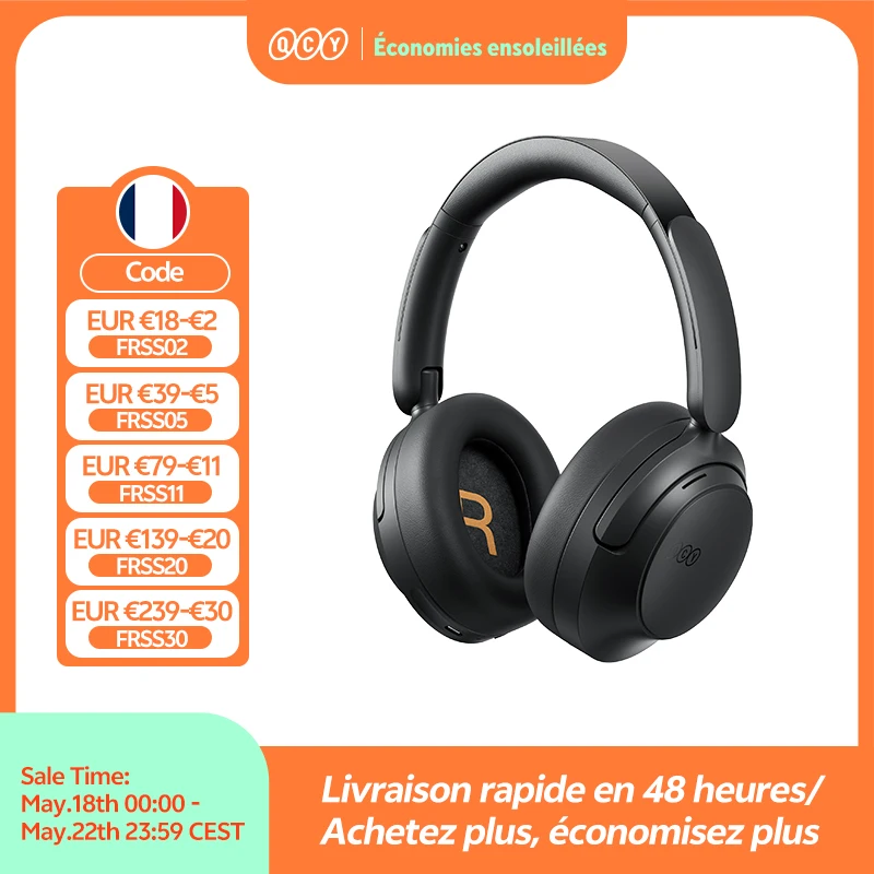Casque supra-auriculaire QCY H3S avec ANC adaptatif -56 dB, son spatial LDAC haute résolution, écouteurs sans fil Bluetooth 6.0, double transducteur, autonomie 102H