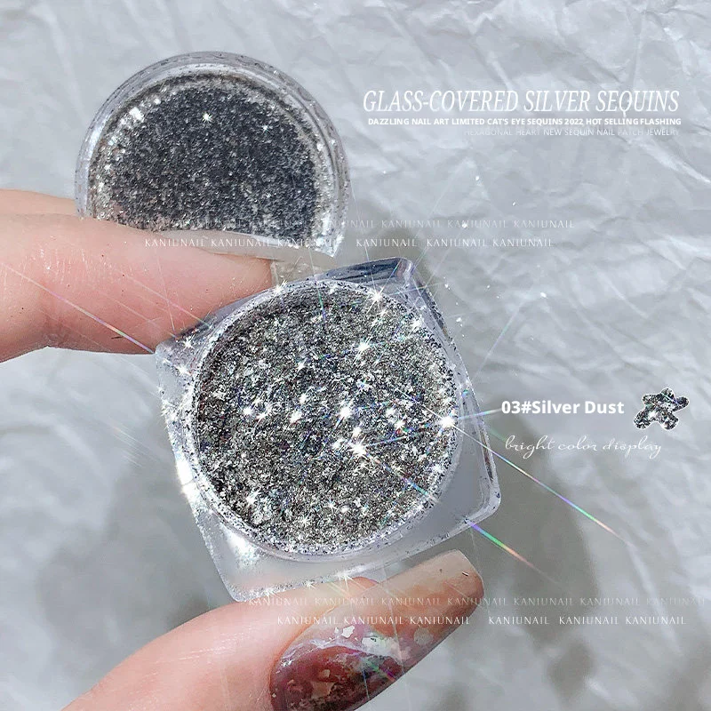 Kaniu Shiny Silver Foil Powder Silvery Grey Nail Sparkling Powder Sparkly Silver Foil Flakes Metallic Foil Flakes Nail Powder
