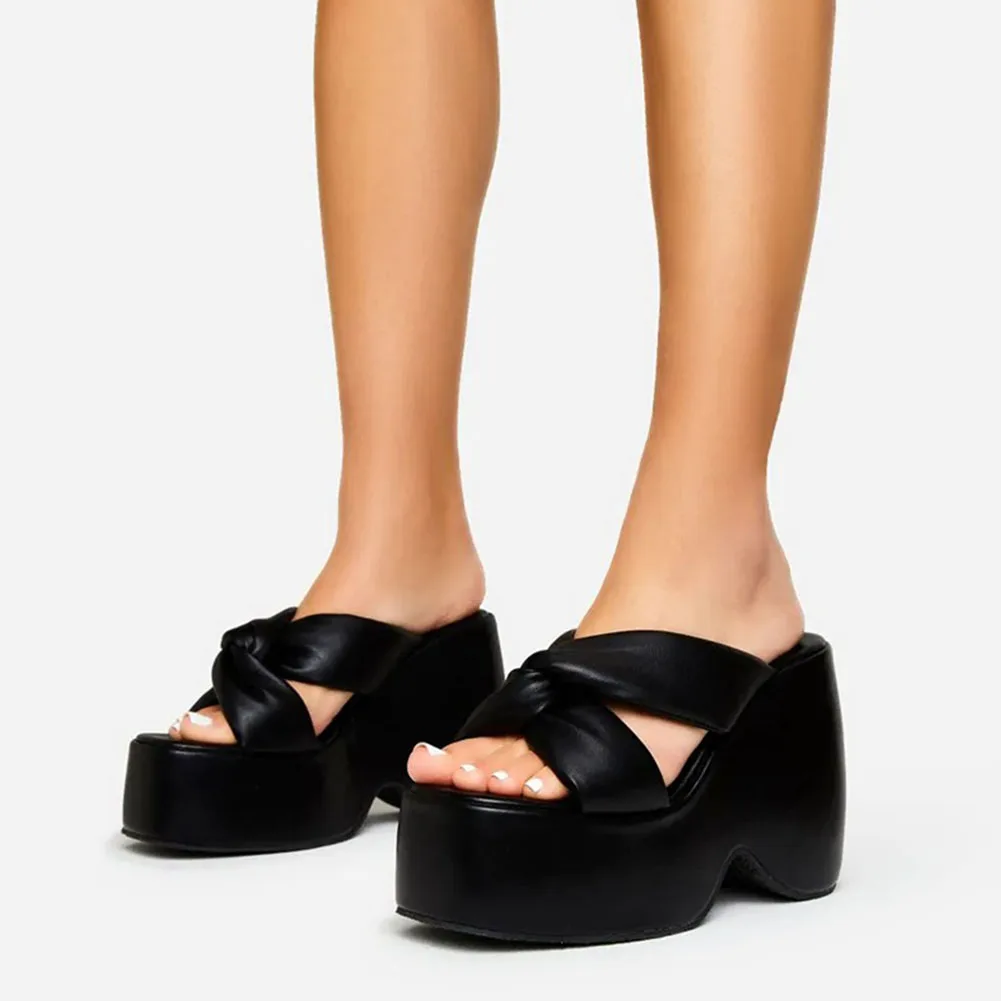 Brand New Ladies Solid Platform Slides Fashion Wedges High Heels Summer women's Slippers 2023 Casual Party Beach Shoes Woman