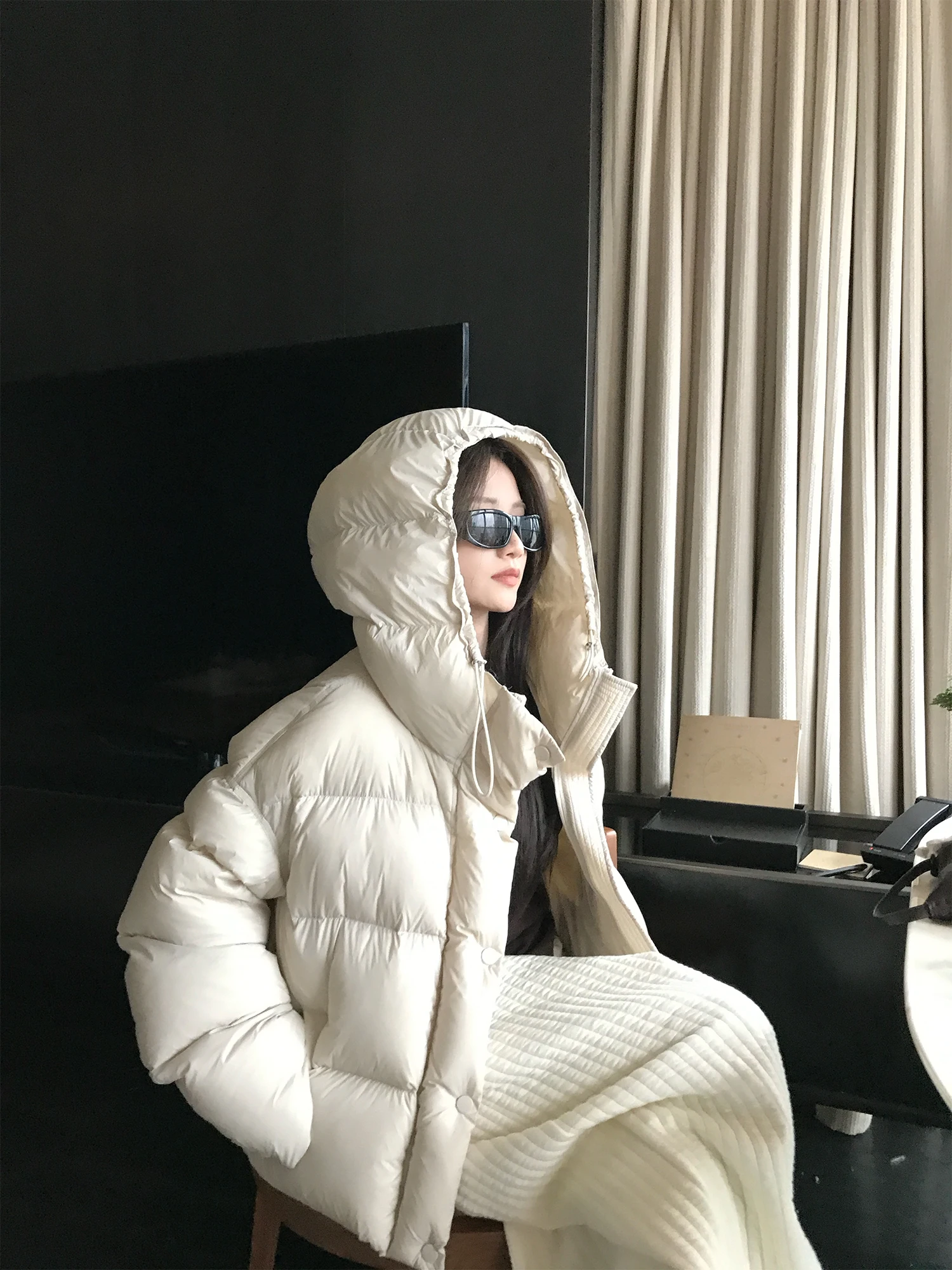 

Superniniyy White Du down Puffer Jaet Hooded Coat Large Fluffy 95% plus Fill Korean Sle Commute Warm Thi Nylon