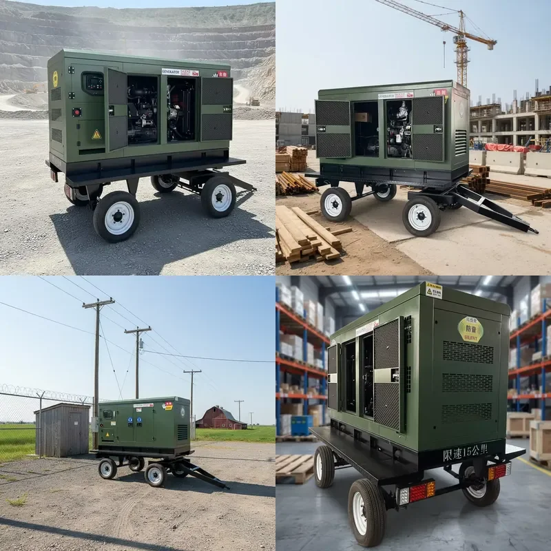 Mobile Trailer 50kW 62.5kVA Power Generator Set Genset 3 Phase Mining Farm Skid Mounted Construction Site Power