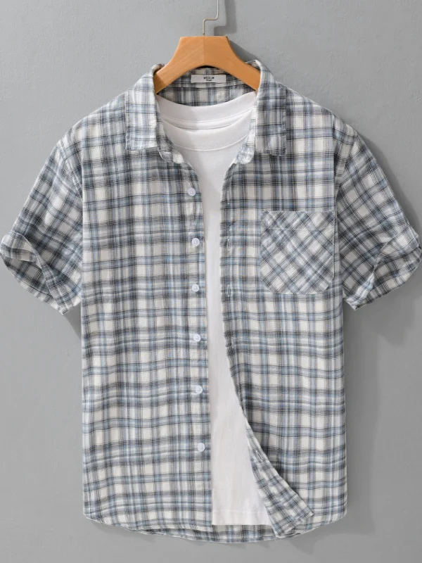 

Новая летняя мужская рубашка из чистого хлопка в клетку, повседневная, свободного кроя, на пуговицах, дышащая, легкая, для ежедневной носки