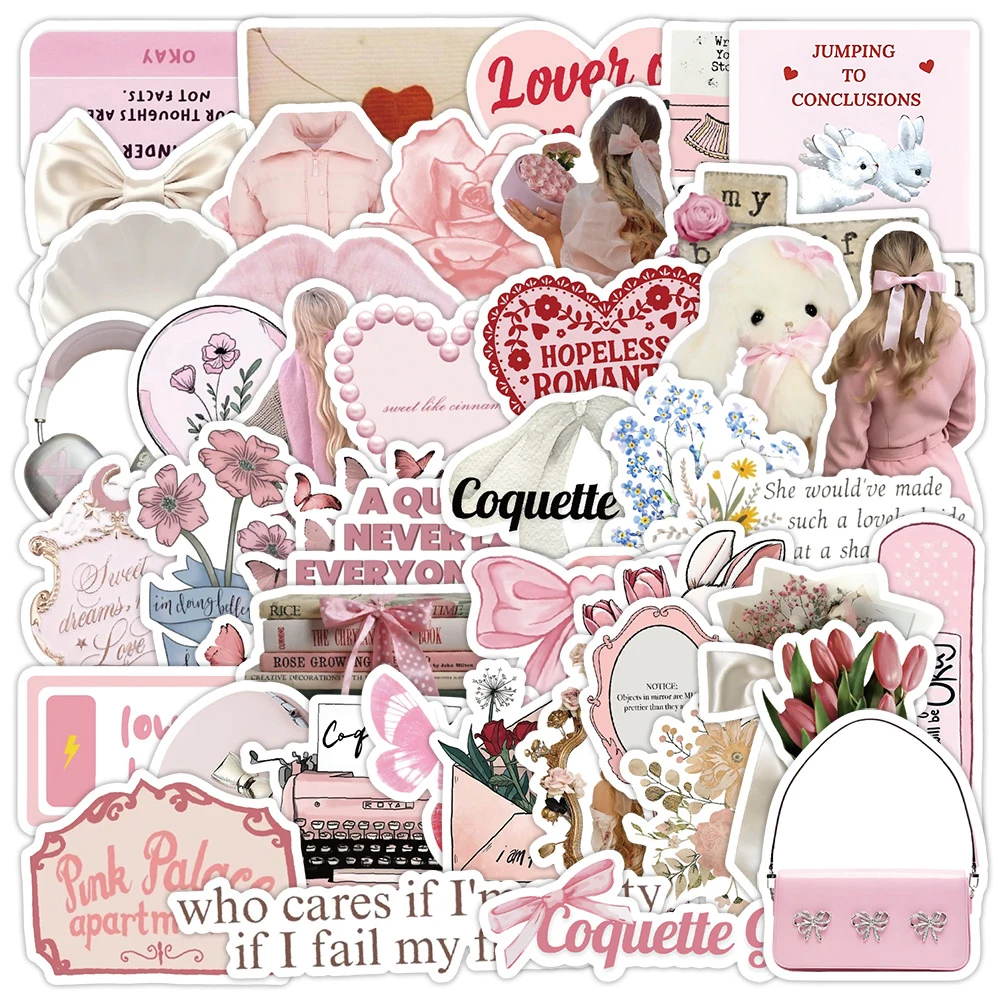 10/30/50 قطعة الكرتون الوردي Ins نمط Coquette فتاة ملصقات Vintage الشارات الجمالية سجل القصاصات الهاتف الأمتعة الكتابة على الجدران لطيف ملصق