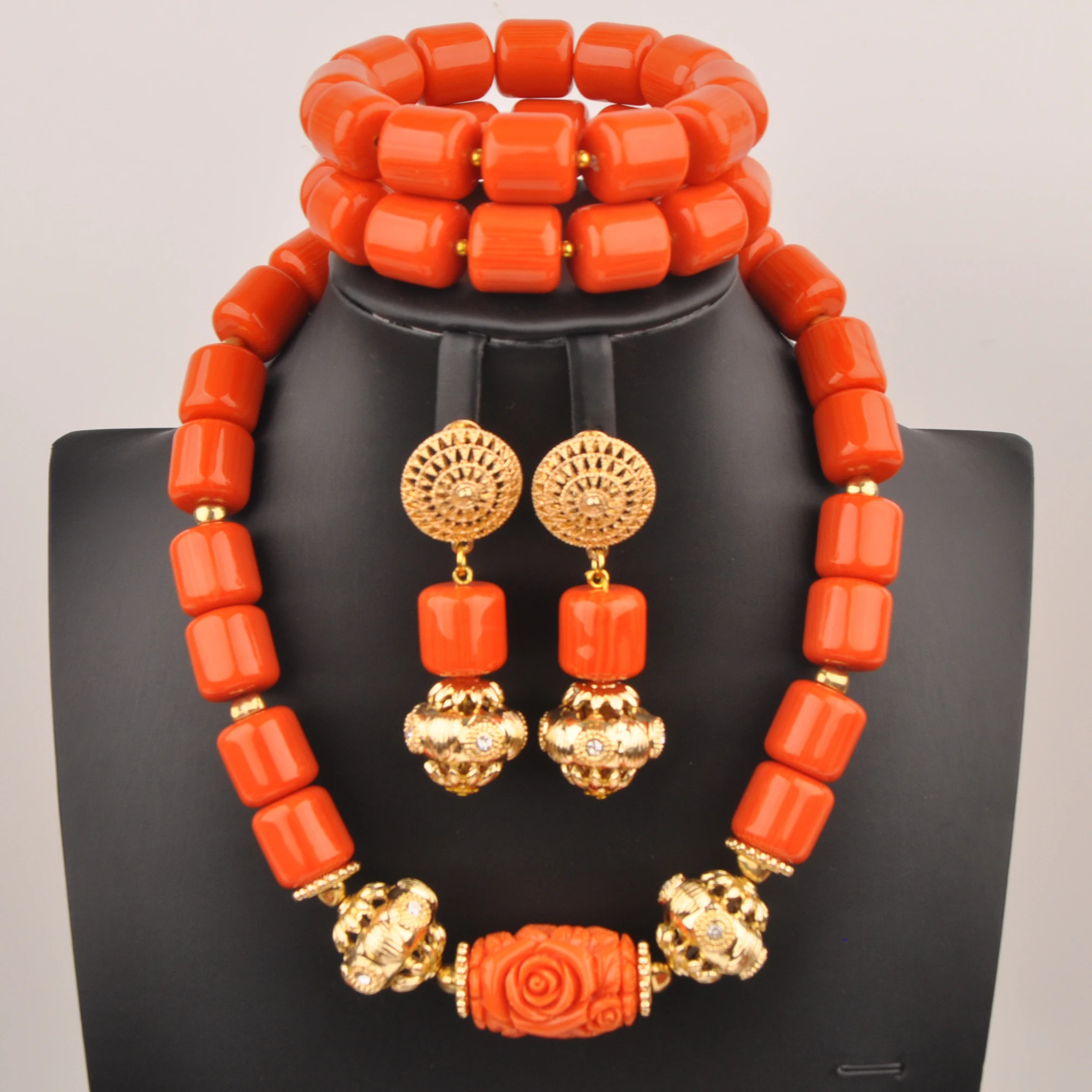 

Orange Artificial Coral Necklace African Bridal Jewelry Sets