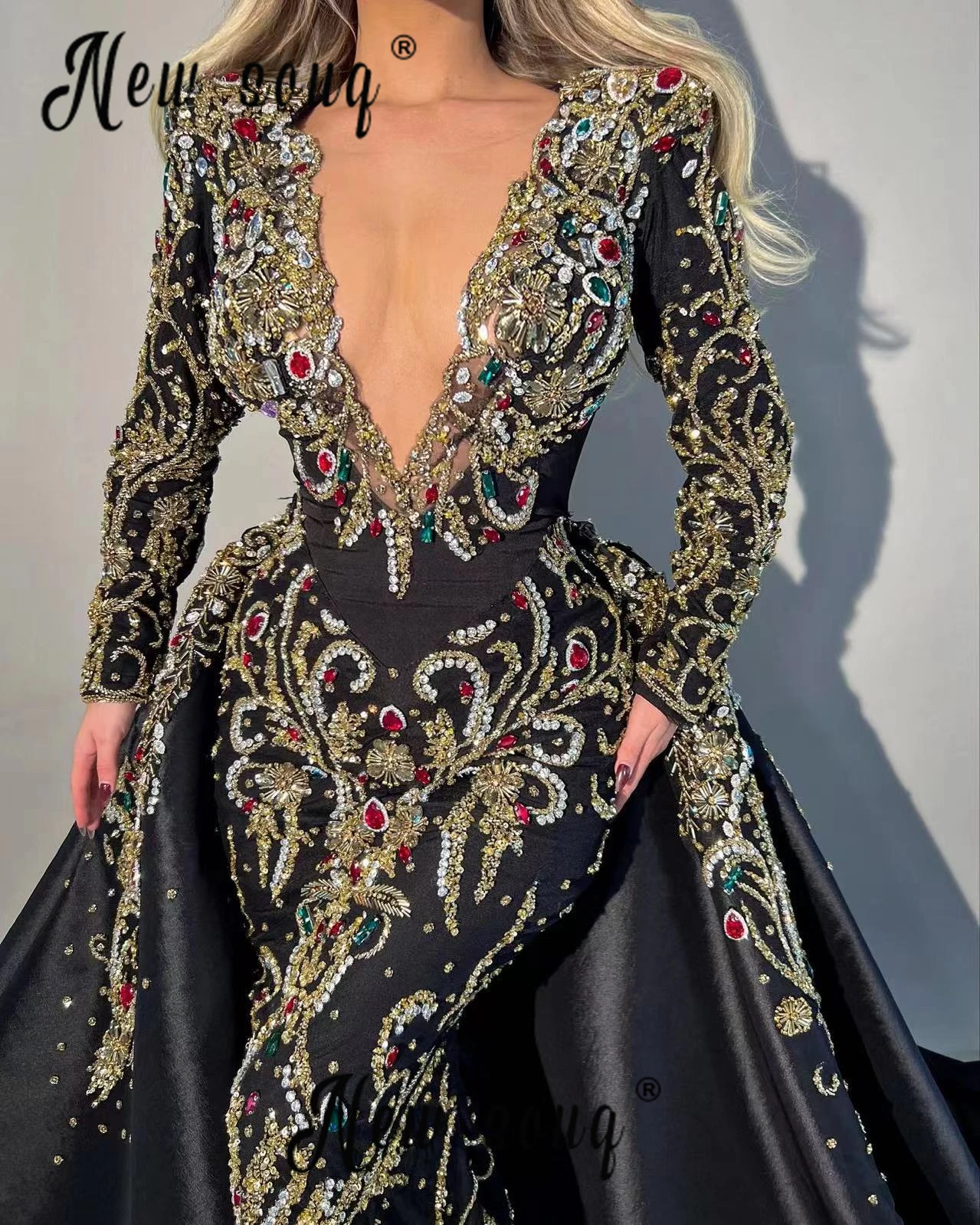 

2 Pieces Black Evening Dress Long Sleeve Luxury Dress For Women Vintage Chic Elegant Engagement Gowns Formal Party Dresses 2025