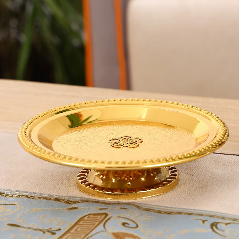 Luxury Gold Tray Metal Fruit Candy Snacks Plate Nut Bowl Trinket Dish Wedding Birthday Party Cake Dessert Tray Centerpiece Decor