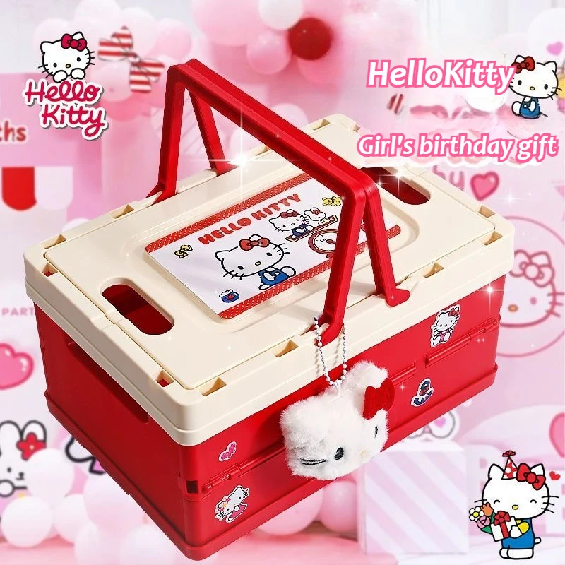 

Cartoon Anime Sanrio Folding Storage Box Hello Kitty Pattern Home Dust Proof Toy Desktop Plastic Sundries StorageCase Girl'sGift
