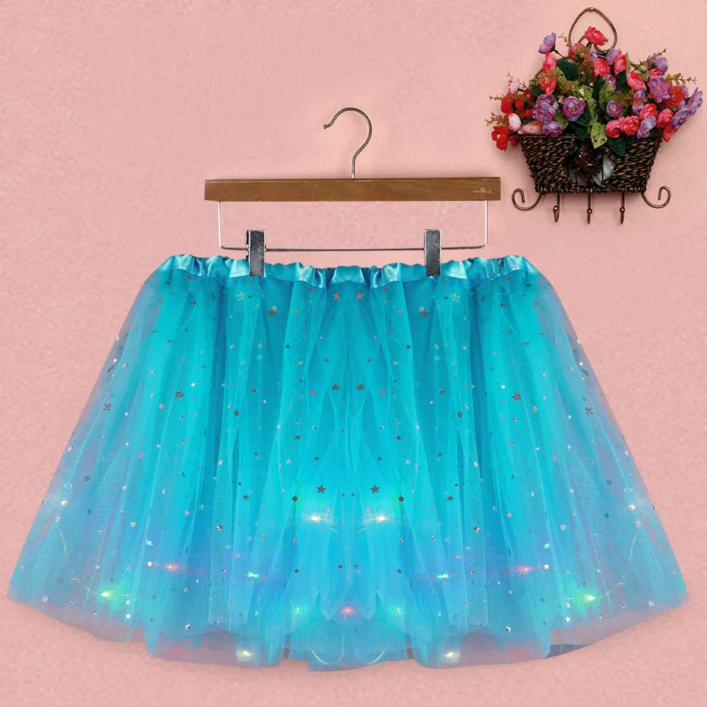 LED Glowing Light Girls Tulle Star Short Tutu Skirt Children Fancy Ballet Dancewear Tulle Light Up Short Dress Light Up Costume