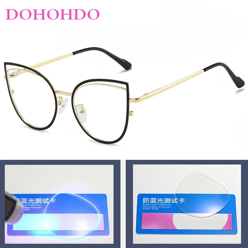 Trendy Luxury Designer Cat Eye Metal Hollowed Glasses Women Men Optical Spectacle Protection Computer Anti-Blue Light Eyeglasses - Image 3