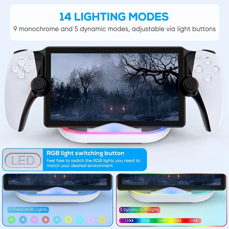 Charging Dock Station For Playstation Portal, Charger Stand For PS5 Portal With RGB Light And USB C Charging Cable Durable