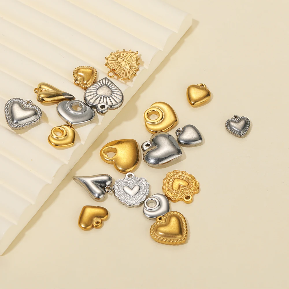 5pcs 18K Gold Stainless Steel Exquisite Heart Pendants Necklace Charms for DIY Women Jewelry Making Bracelet Earrings Findings
