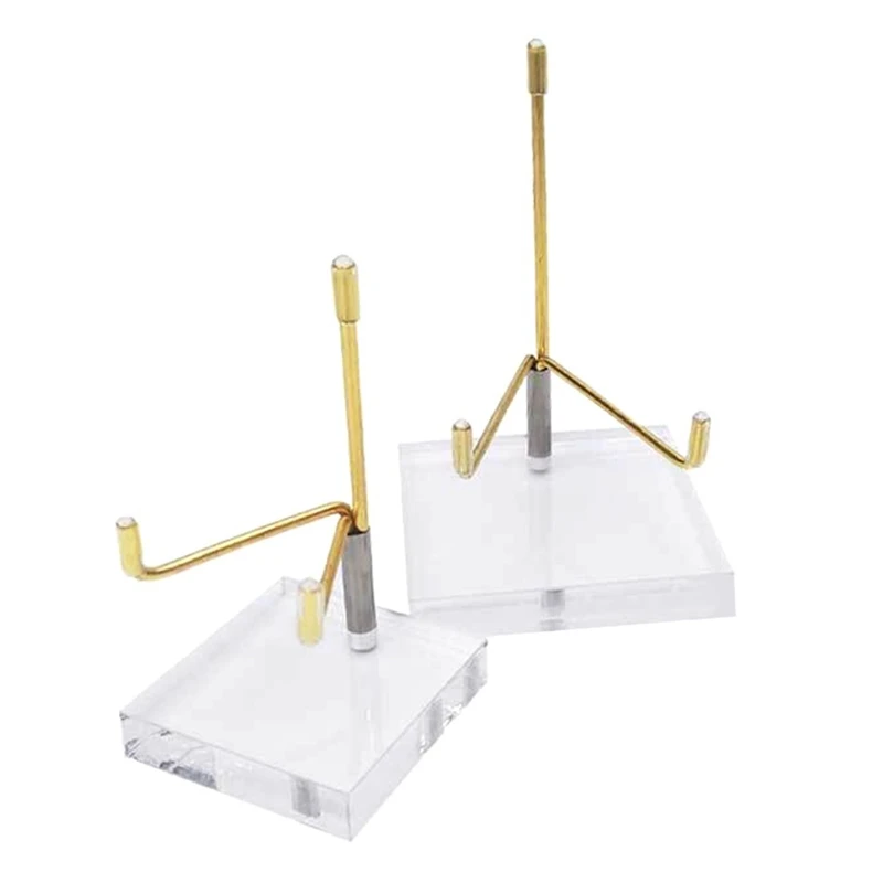 2 Pcs Adjustable Metal Arm Display Stand Easel With Clear Acrylic Base For Gemstones Crystal Mineral Plates Easy To Use