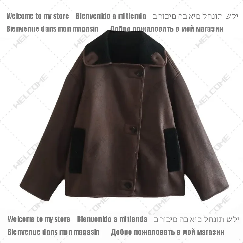 High Quality Winter Women Vintage Long Sleeve Warm Faux Fleece Jacket Coat Female Casual Solid Pocket Outwear Tops