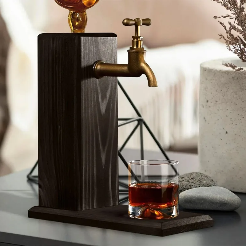 Natural Wooden Gilded Mirror  Dispenser Bar Home Bar Pub Shed Man Cave Wine  Alcoholic Drink Dispenser