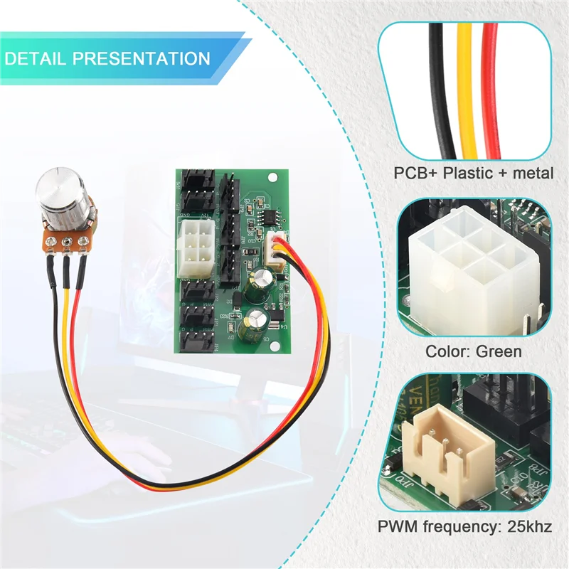 Compact 1Pcs Computer Case Miner Fan Speed Controller 8-Channel Fan Hub PWM High-Power Violent Fan Controller DC12V