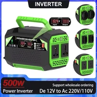 Inversor de corriente de 500 W, convertidor de voltaje CC de 12 V a CA 110 V/220 V, con puertos USB y tipo C, adecuado para computadoras portátiles y uso en exteriores