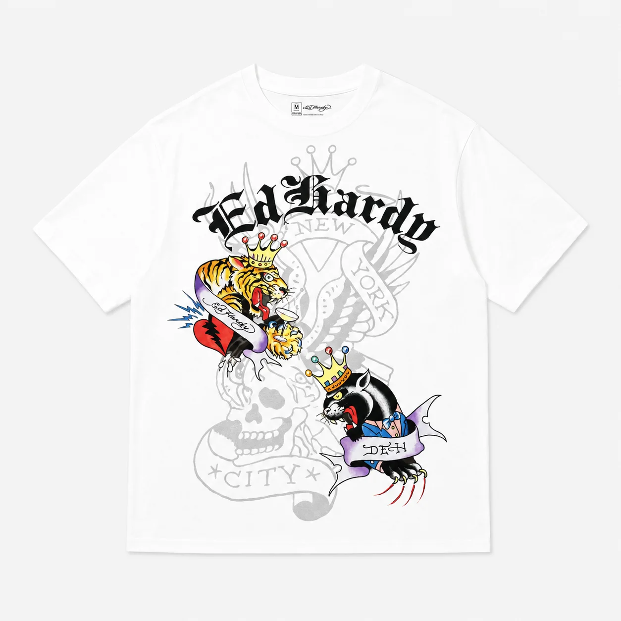 Ed Hardy Crowned Tiger Panther New York City Print T Shirt Unisex Loose Oversized Harajuku Streetwear Cotton Summer Graphic Tee