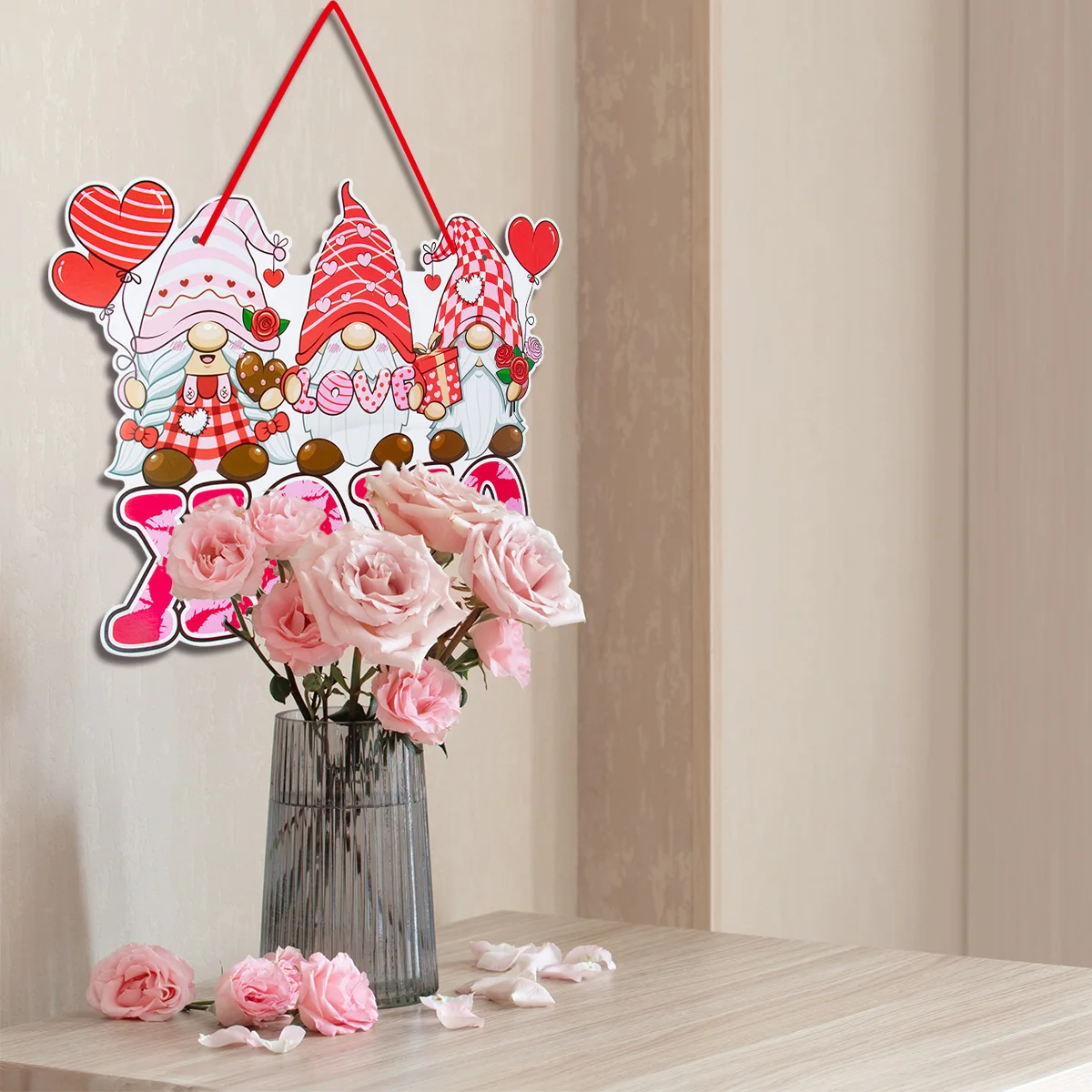 Happy Valentines Day Wall Hanging Ornaments Love Heart Gnome Doll Paper Wreath Happy Valentines Day Home Hanging Decor