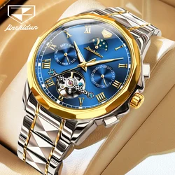 JSDUN Tungsten steel Tourbillon Skeleton Automatic Watch for Men Moon phase Date Classic Business Men's Wrist watches Original