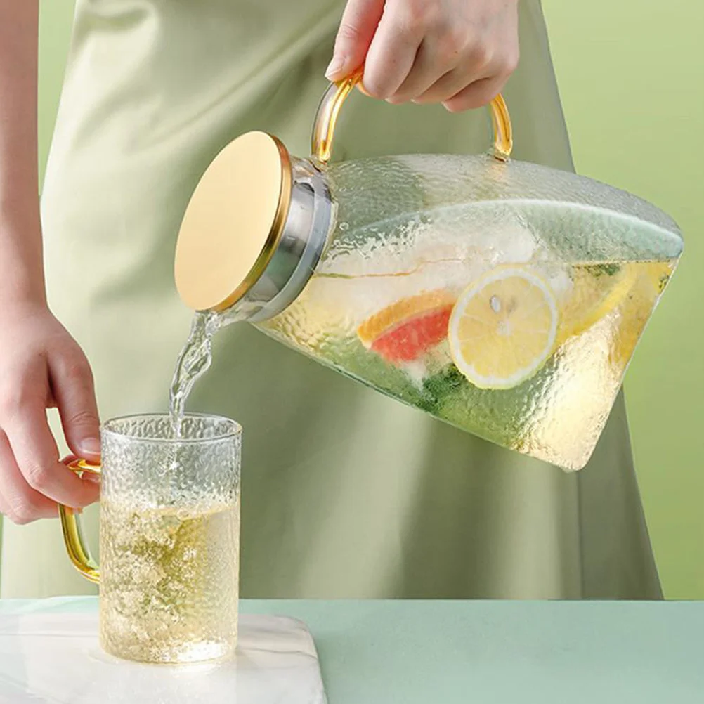 

Glass Pitcher Cold Water Pitcher Transparent Jug for Fridge Water Milk Juice Container with Lid Spout Portable Glass