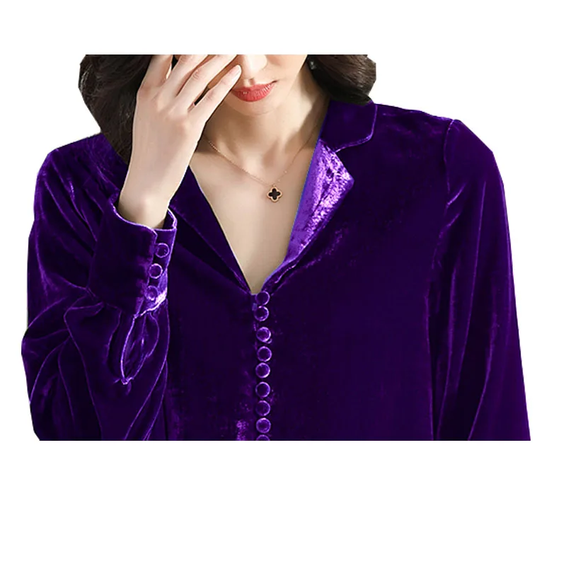 Fengbaoyu-Women\'s Silk Velvet Long-sleeved Shirt, Spring and Autumn Blouses, Fashi Clothes, Office Outfits, Free Shipping