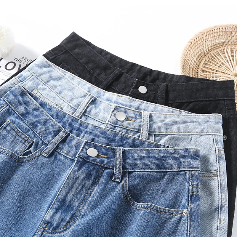 High Waisted Vintage Blue Wide Leg Denim Loose Short For Women Y2k Fashion 2025 Casual Straight Female Summer Jeans Shorts Black