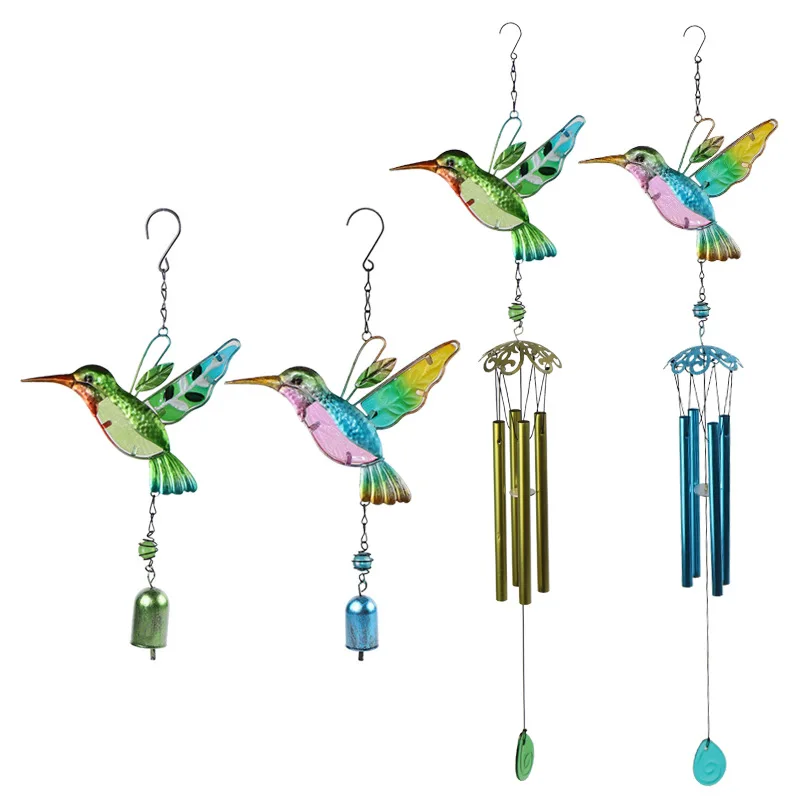 Wind Chime Hummingbird Metal Glass Painted Crafts Pendant Bell Dragonfly Bird Aluminum Pipe Home Courtyard Hanging Pendant