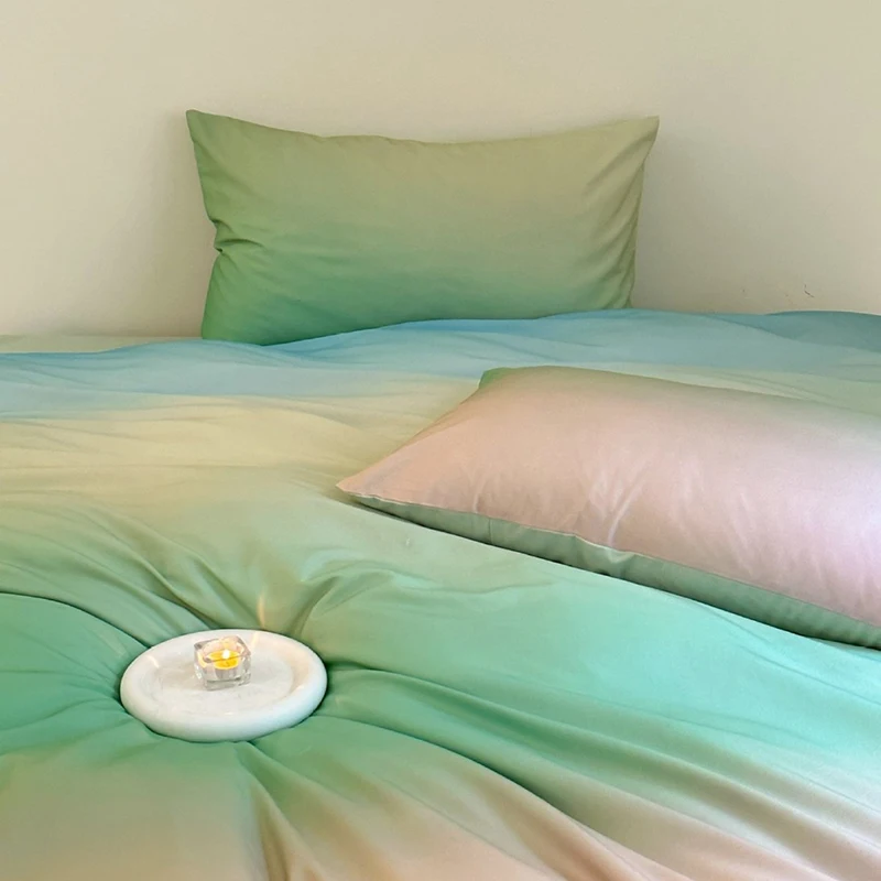 طقم سرير فاخر التدرج اللون غطاء لحاف القطن الخالص غطاء سرير ناعم سادات التوأم كامل الملكة حجم المفارش مجموعة 4 قطعة