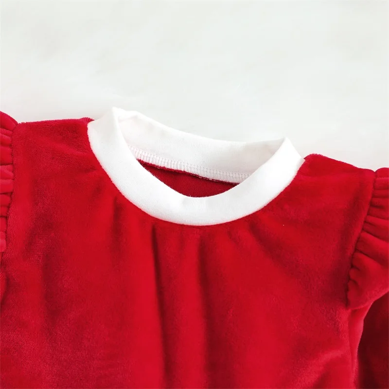 0-24M Christmas Baby Red Romper Newborn Toddler Infant Girl Velvet Ruffle Jumpsuit Xmas New Year Costumes