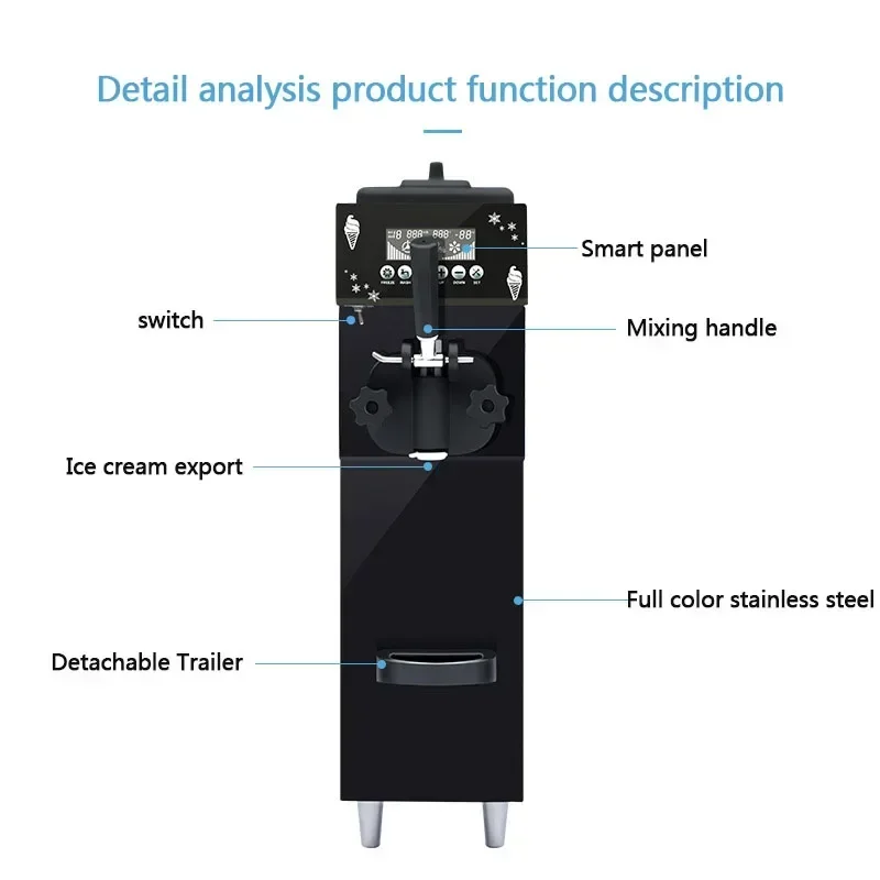 Home Electric 12L/H Ice Cream Maker Table Top Soft Ice Cream Milkshake Vending Machine Capacity With Embraco Compressor