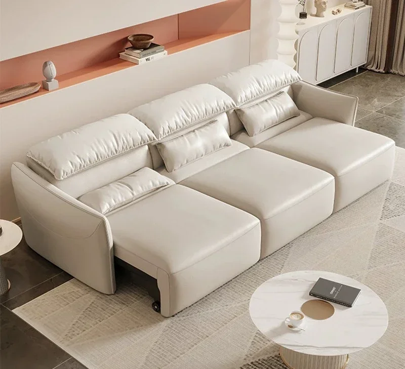 Remote control electric function leather sofa bed living room small apartment Italian minimalist folding retractable sofa