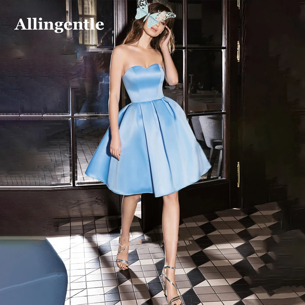 

Allingentle Sky Blue Homecoming Dress Graduation Dresses Sweetheart Neck Short Prom Party Gowns vestidos de noche Cocktail Dress