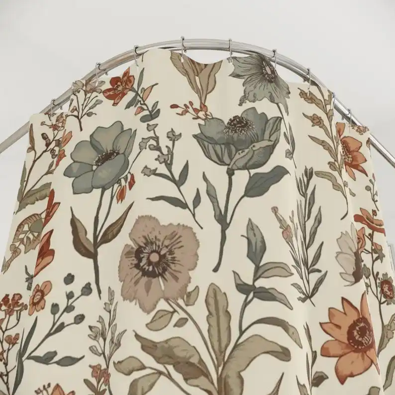 Vintage Floral Pattern Shower Curtain |   Neutral Botanical Blooms