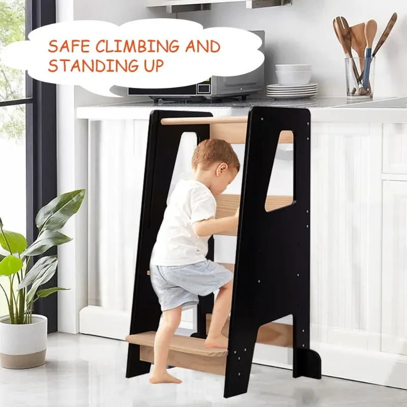 Solid wood black wash pedal stool kitchen standing stool baby dining chair can be adjusted