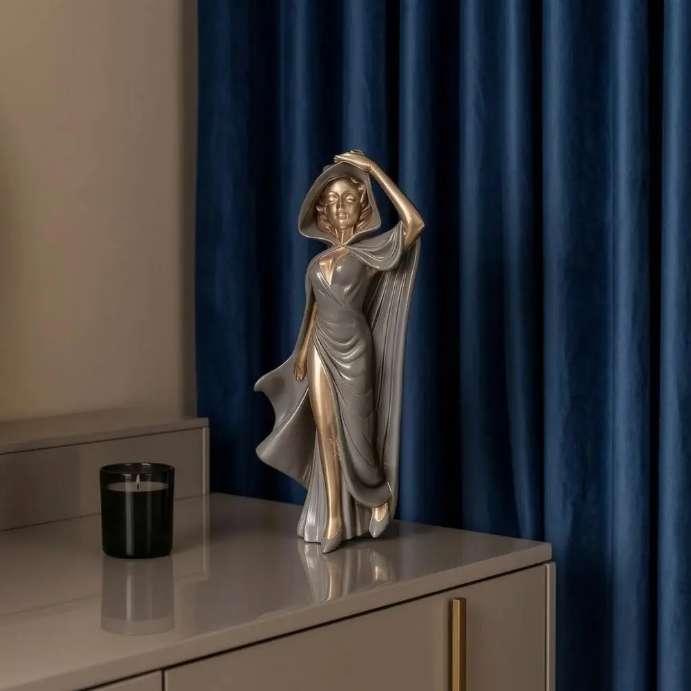Black Queen Resin Statue Mysterious Black Cloak Witch Queen Resin Statue Elegant Female Figurine Dark Art Sculpture for Entryway