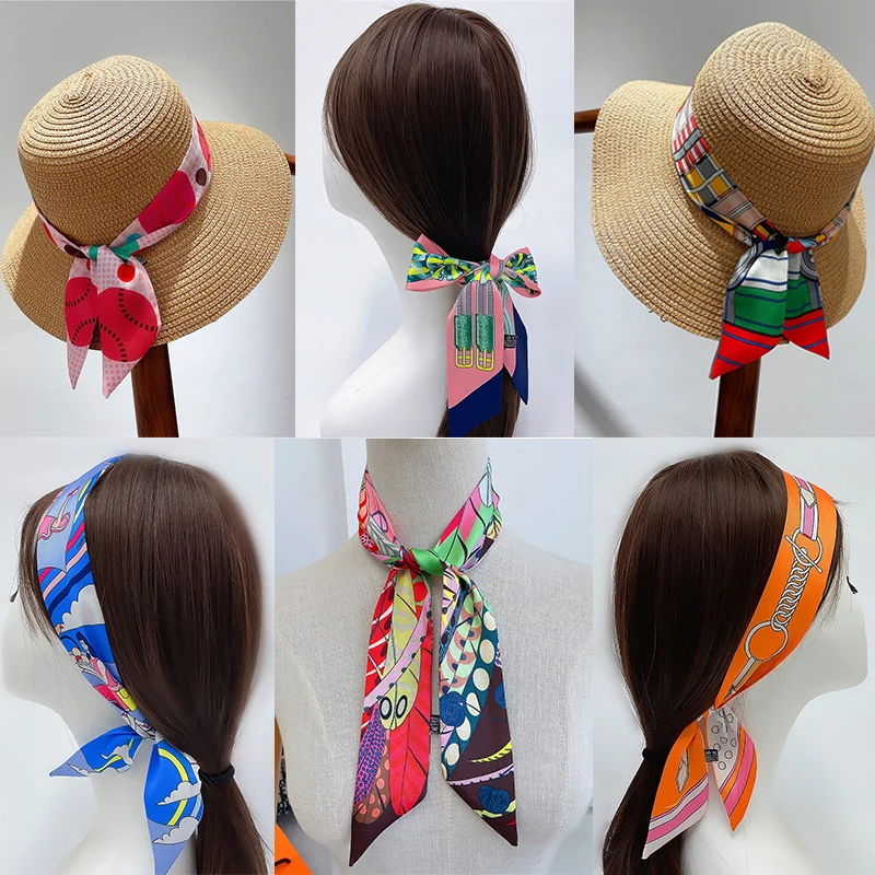 High-Grade Horse Print Silk Scarf Hair Band Ribbon Tied-up Hair Luxury Small Hair Scarves Vintage Satin Ribbon Hair Accessories