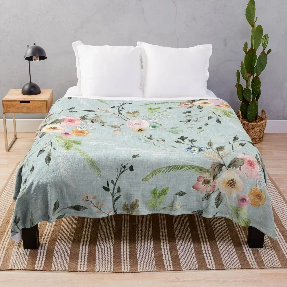 

La Boheme Sky Blue Floral Throw Blanket heavy to sleep Picnic cosplay anime Quilt Blankets