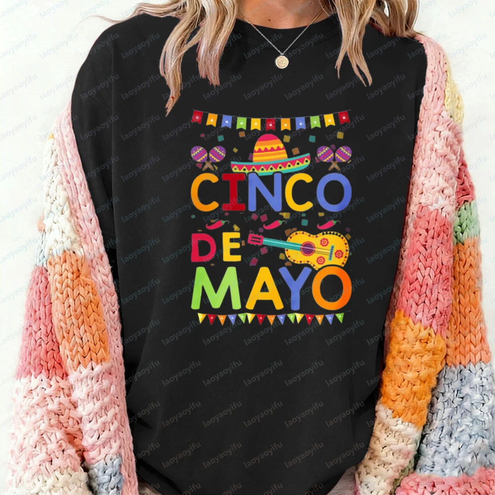 Funny Happy Cinco De Mayo Shirt Mexican Party Sombrero Maraca Guitar Casual Streetwear Fashion Women Short Sleeve Cotton Tee