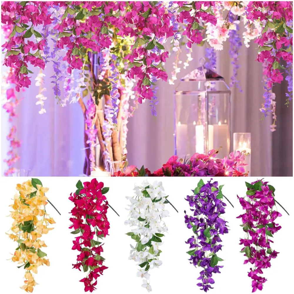 متعدد الألوان Bougainvillea زهرة اصطناعية لتقوم بها بنفسك أوراق خضراء محاكاة زهرة الروطان الحرير البتلة اكسسوارات النباتات إكليل