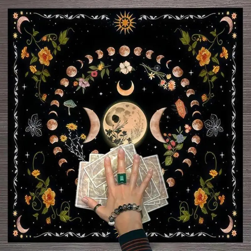 

U2JB Лунные фазы цветок астрология алтари ткань Таро скатерть гадания скатерть гобелен Декор принадлежности для ведьмовства