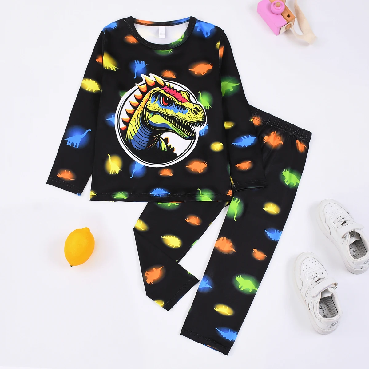 Frühling Herbst Jungen Pyjama-Set Dinosaurier Astronaut Feuerwehrauto Druck Kinder Loungewear – Detail 5