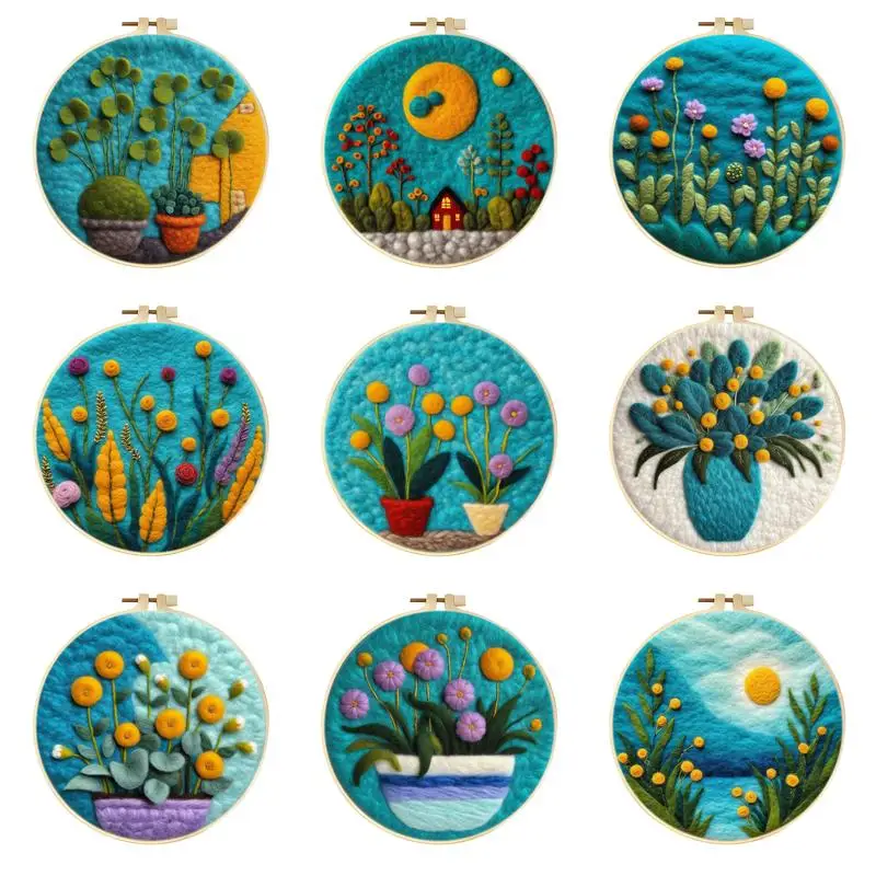 

CHENISTORY Creative Felting Painting For Beginner DIY Wool Embroidery Kit Flower Wool Needle Felt Picture Craft Painting Gift