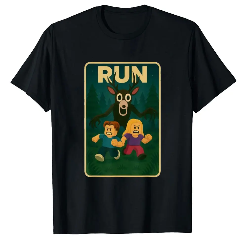 تي شيرت Run - 99 Nights Halloween Gamer Deer in The Forest Meme تي شيرت جرافيك تي شيرت رجالي قطني تي شيرت عادي بأكمام قصيرة