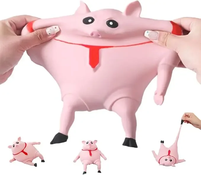 Brinquedo mole de porco rosa, brinquedo de estresse sensorial de porco fofo, brinquedo de porco rosa de alívio de estresse animal elástico engraçado para crianças e adultos