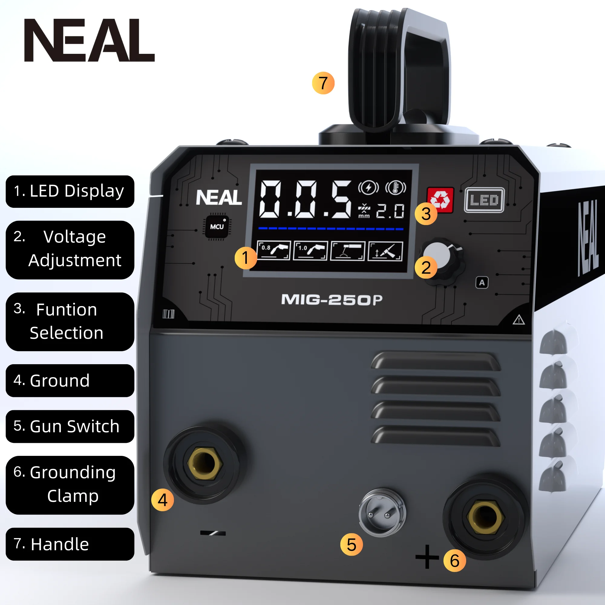 NEAL LED SCREEN 220V MIG-250P Lift TIG MMA MIG 3 in 1 Welding without Gas Flux Core Wire SEMI--Automatic MIG Welding Machine