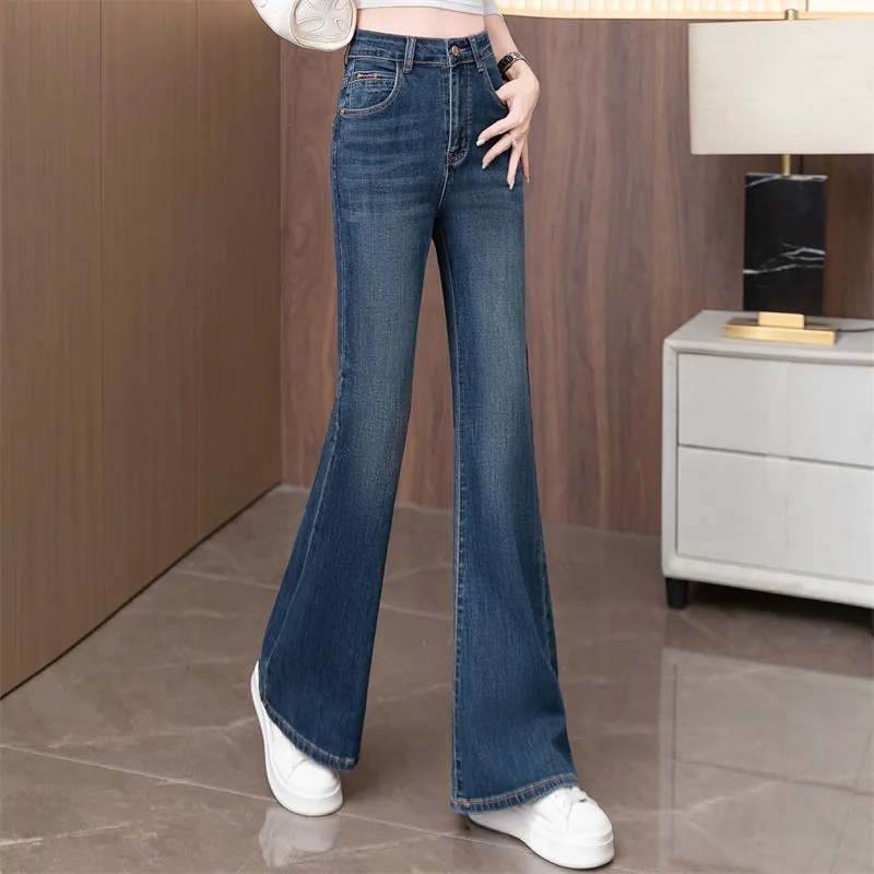 

Расклешенные джинсы для женщин, весенние новые утягивающие эластичные длинные брюки с высокой талией, модные тонкие синие расклешенные брюки