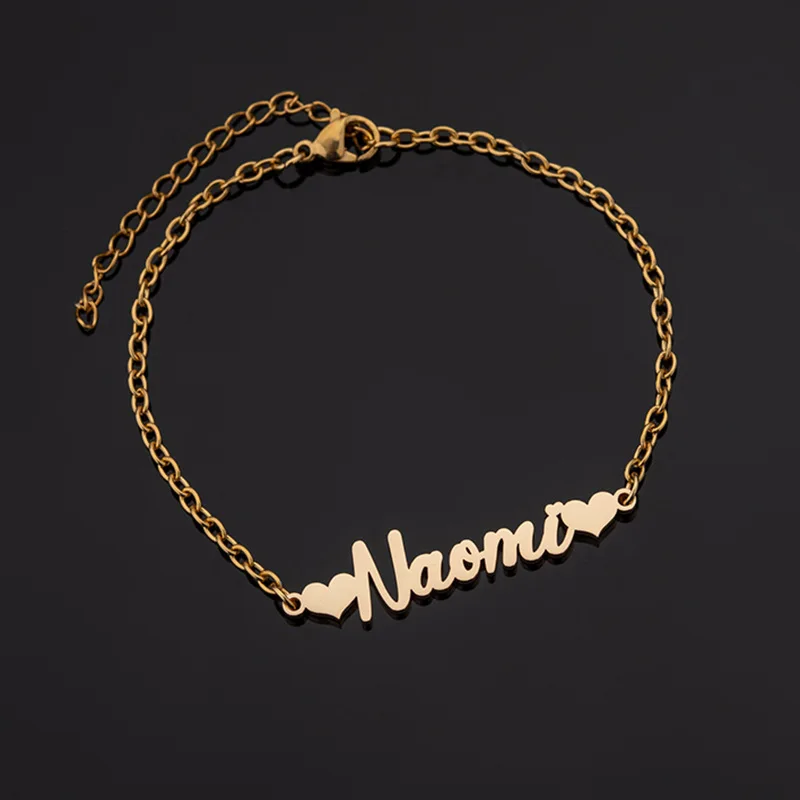 New Stainless Steel PVD Plated Cut Heart-shaped Letter Anklet Personalized Customization English Name Chain Feet