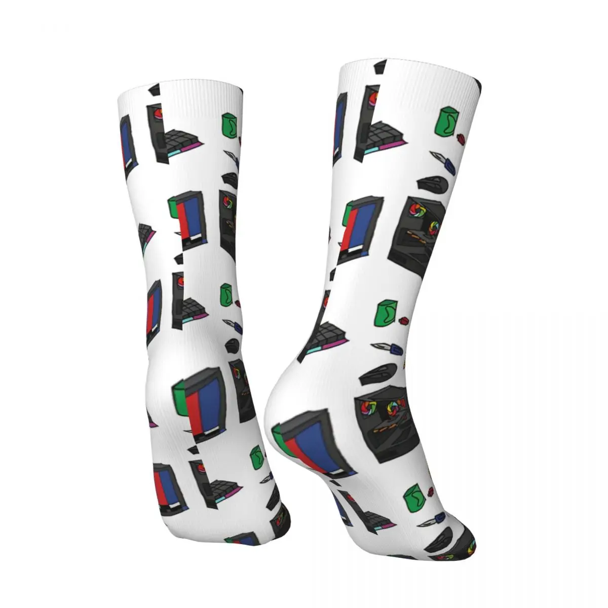 Retro Virgil's Computer Pattern Men's compression Socks Unisex Harajuku Pattern Printed Novelty Crew Sock