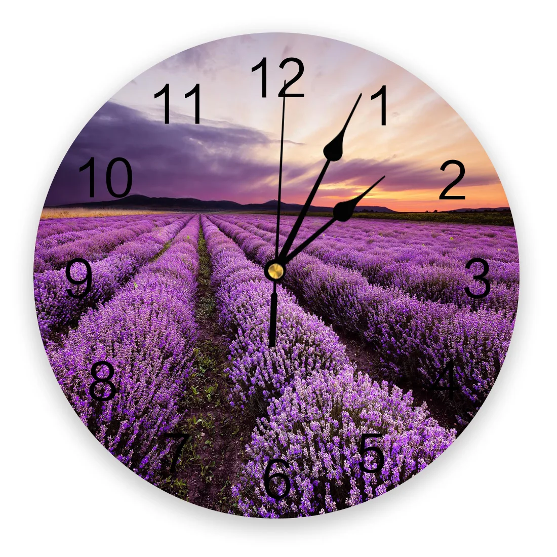 Lavender Sunset Purple Flower Field Creative Wall Clock For Home Office Decoration Living Room Bedroom Kids Room Hanging Watch