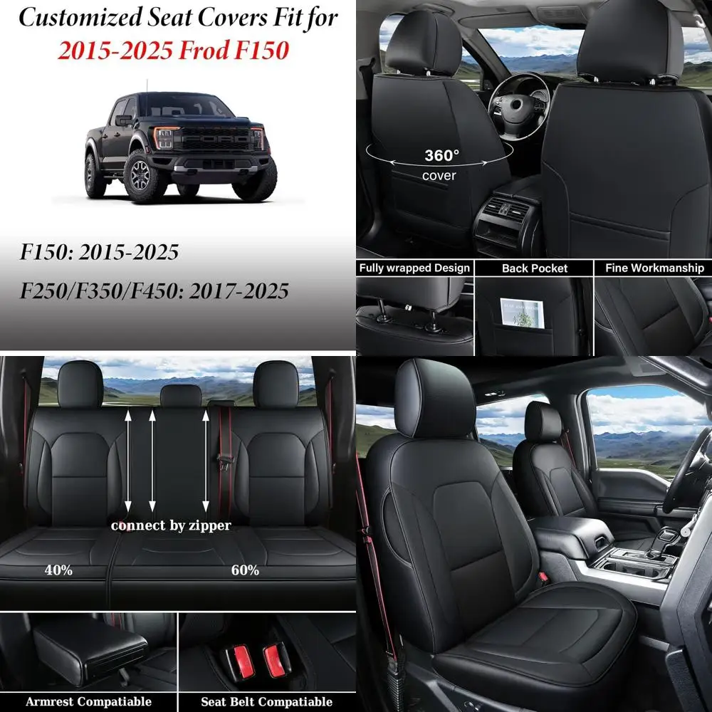 

Leather Seat Covers Full Set for Ford F150, Custom Fit Automotive Seat Covers for 2015-2025 F150 and 2017-2025 F250, F350, F450